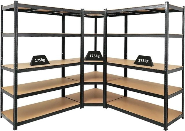 PROREGAL Taurus Regalset aus Metall und MDF, 1x Eckregal und 2x Schwerlastregal, Schwarz, H x B x T: 180 x 210 x 60 cm - Bild 1