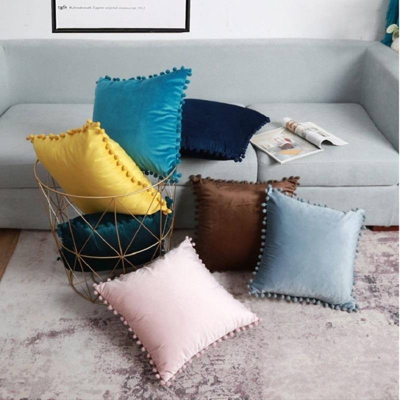 Yiran Furniture Dekorative Samt Kissenbezüge mit Bommel in Rosa, B/H: 50 x 30 cm - Bild 2