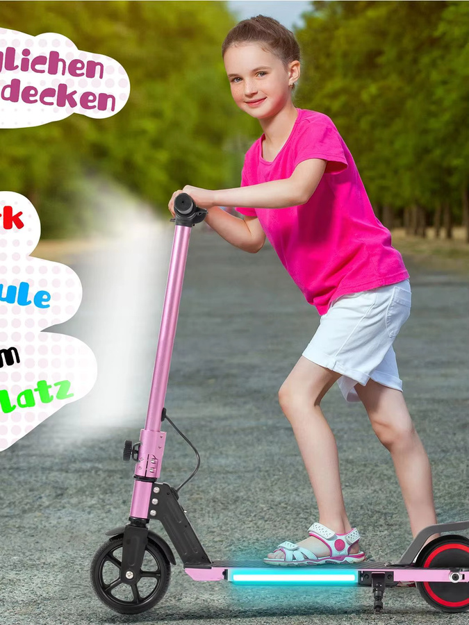 Vankel Kinder-Elektroroller Faltbar, E-Scooter, Rosa / Pink, ab 6 Jahre - Bild 5