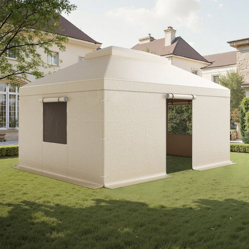 VEVOR Winterabdeckung für Hardtop-Pavillons mit Doppeldach, Ersatzabdeckung mit Seitenwänden und Netzfenstern aus hochdichtem PE, B/T: 3,66 x 4,87 m - Bild 1