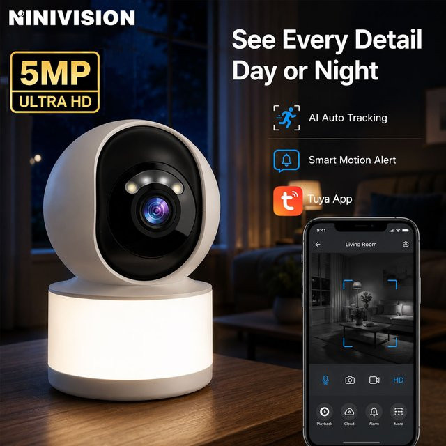 Tuya Smartlife 5MP 2K IP-Kamera Speed Dome PTZ-WLAN-Überwachungskamera mit Auto-Tracking für Innenräume, Weiß - Bild 1