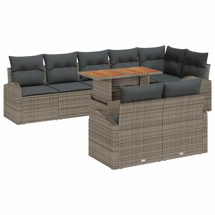 vidaXL Garten-Sofa-Set 9-tlg. in Grau mit Kissen, L-Form, wetterfest und UV-beständig - Bild 2