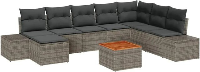 vidaXL Garten-Sofa-Set 9-teilig Grau mit Polstern und Stauraum aus Polyrattan und Akazienholz - Bild 1
