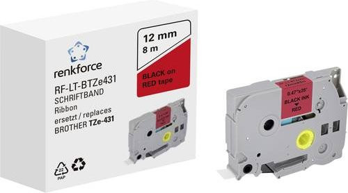 Renkforce RF-LT-BTZe431 Beschriftungsband kompatibel mit Brother TZe-431, Breite: 12 mm, Farbe: Rot, Schriftfarbe: Schwarz, Länge: 8 m - Bild 1