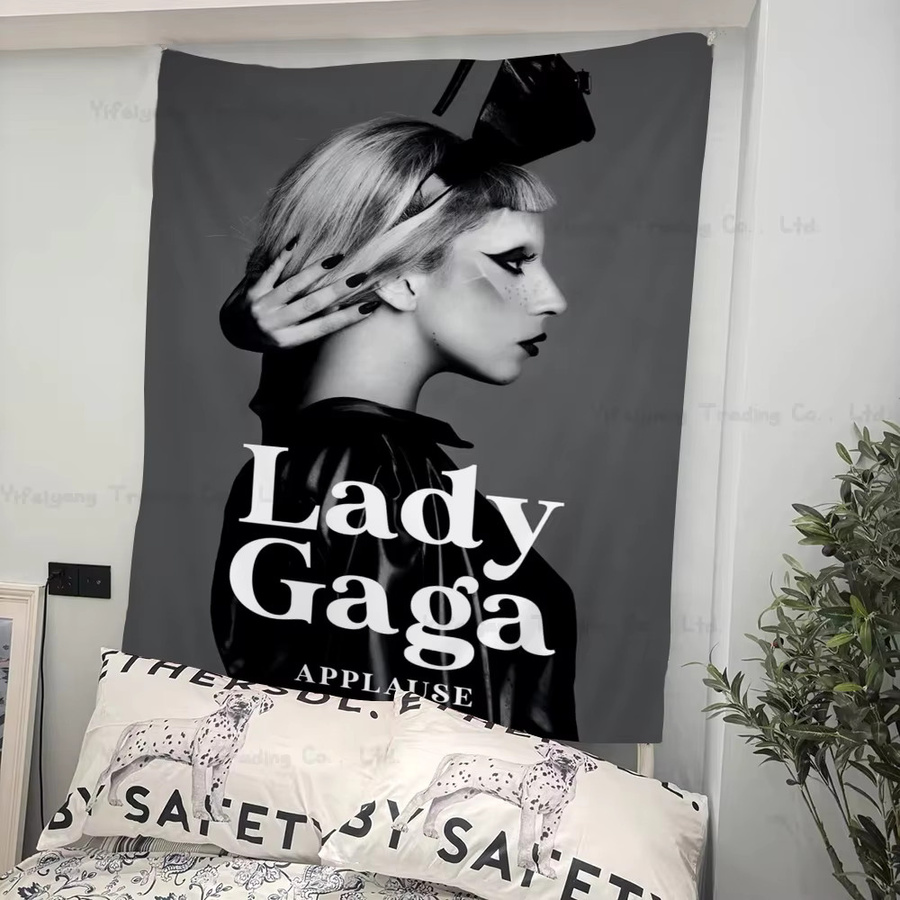 Mesuca Lady Gaga Wandteppich mit Mandala- und Portrait-Motiv in Bunt und Grau, Boho Wandbehang im Rechteckformat, Breite: 70 cm, Höhe: 50 cm - Bild 2