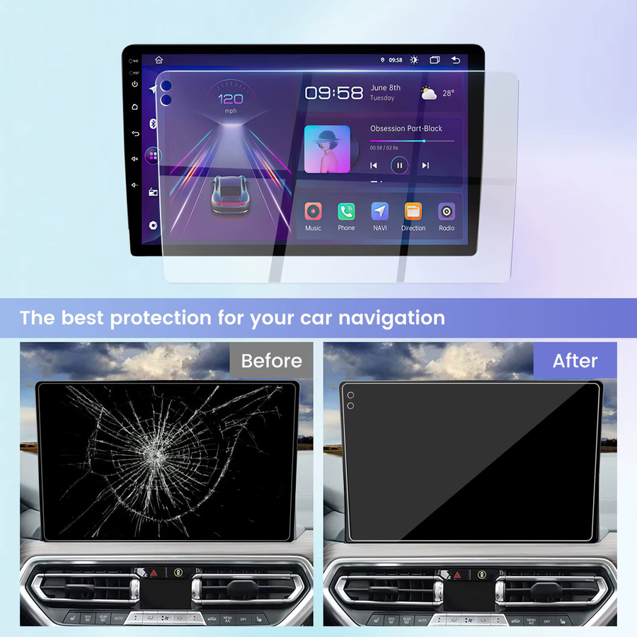 TomoStrong Schutzfolie aus gehärtetem Glas für 9 bis 10 Zoll Autoradio mit GPS und Touchscreen, transparent - Bild 4