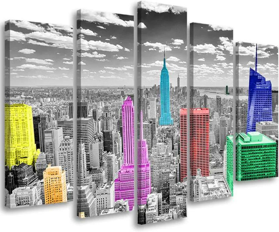 Feeby Fünfteiliges Leinwandbild New York City Panorama modern mehrfarbig B: 100 cm, H: 70 cm - Bild 1