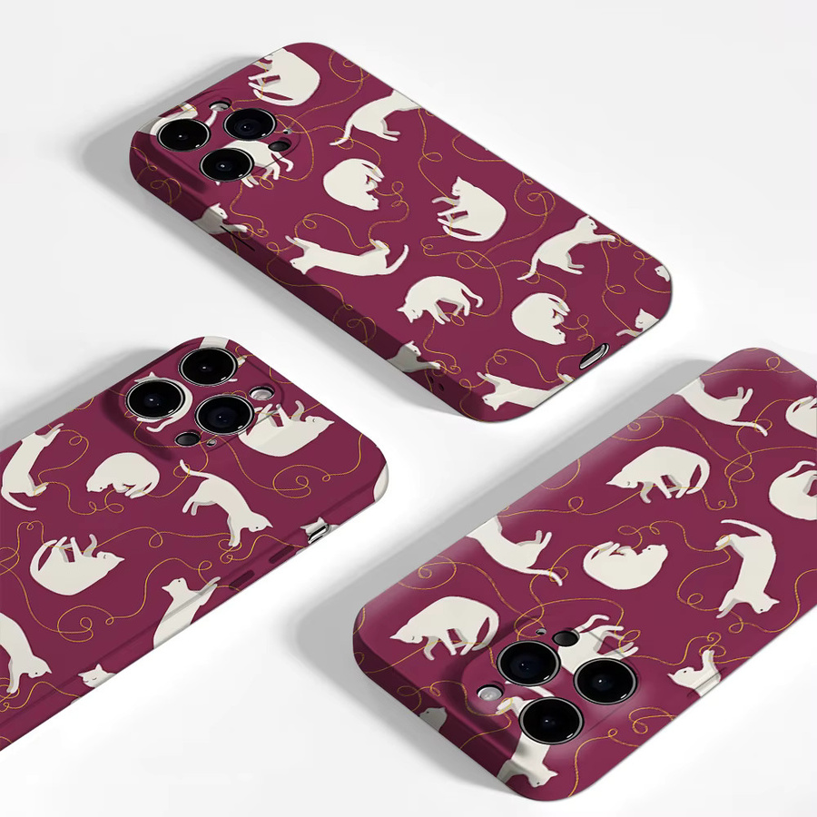 Handyhülle mit Katzen Motiv in Burgund für iPhone 17 16 15 14 13 12 Pro Max Plus mit doppelschichtiger Rückseite - Bild 3