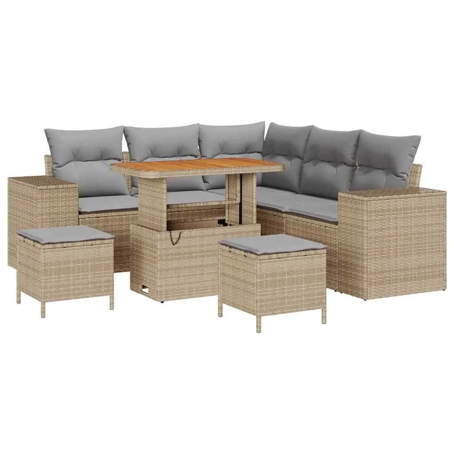 vidaXL 8-tlg. Garten-Sofa-Set in L-Form mit Kissen und Stauraum, Beige und Hellgrau - Bild 2