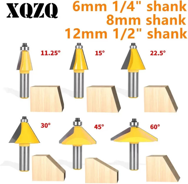 XQZQ Kantenfräser Set für Holzbearbeitung mit verschiedenen Schaftdurchmessern und Abschrägungswinkeln in Silber - Bild 1