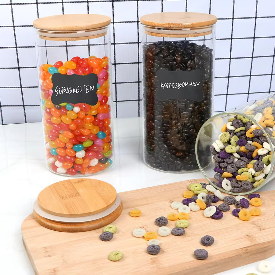 LONENESSL Glas-Vorratsdosen-Set mit Holzdeckel, 10er Set transparent, 5 x 250 ml und 5 x 350 ml zur Aufbewahrung von Tee, Kaffee, Zucker und Müsli - Bild 3