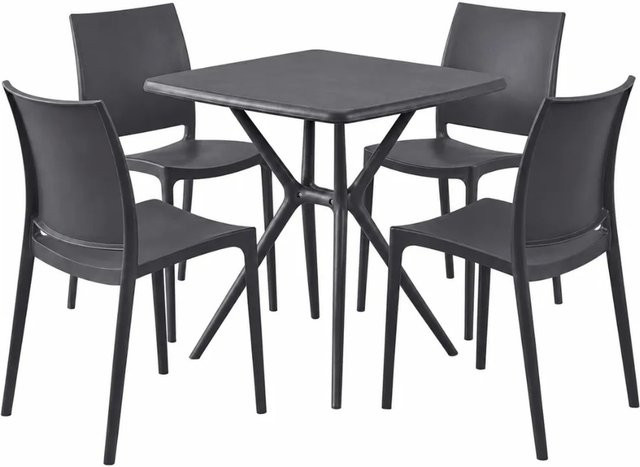 DELUKE Gartenmöbel-Set GRETA mit Tisch und 4 Stühlen aus Kunststoff in Dunkelgrau, B/T/H: 156 x 156 x 81 cm - Bild 1