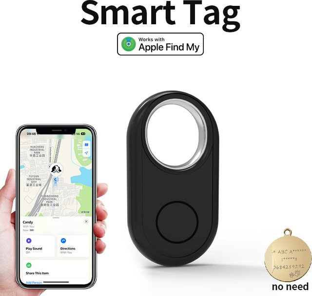 Intelligenter Haustier-Tracker in Schwarz kompatibel mit der Apple Find My App via Bluetooth mit Echtzeit-Tracking und Soundpositionierung - Bild 1