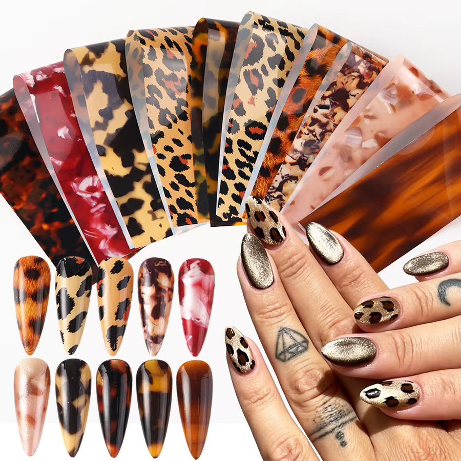 Full Beauty Nagelfolien, 10 Stück, Schildkröten- und Leopardenmuster, Glänzend - Bild 2