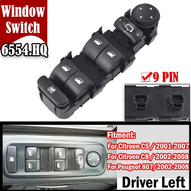 Malcayang Fensterheber Schalter Fahrer Vorne Links für Peugeot 807 Citroen C5 C8 Schwarz 6554.HQ - Bild 1