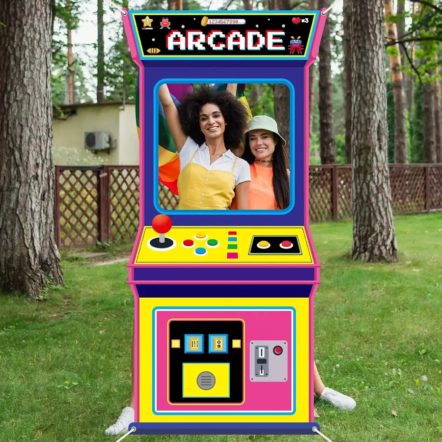 OURFETE Retro-Arcade-Spielautomat Fotohintergrund in Multicolor für Videospiel-Themenpartys - Bild 2