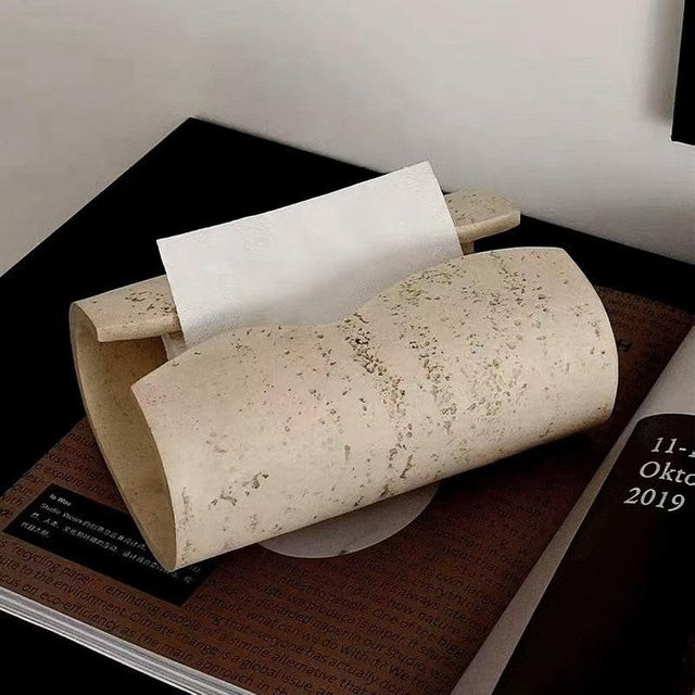YOWEI Taschentuchbox in Steinoptik im Vintage-Stil aus Kunstharz, Beige/Weiß - Bild 1