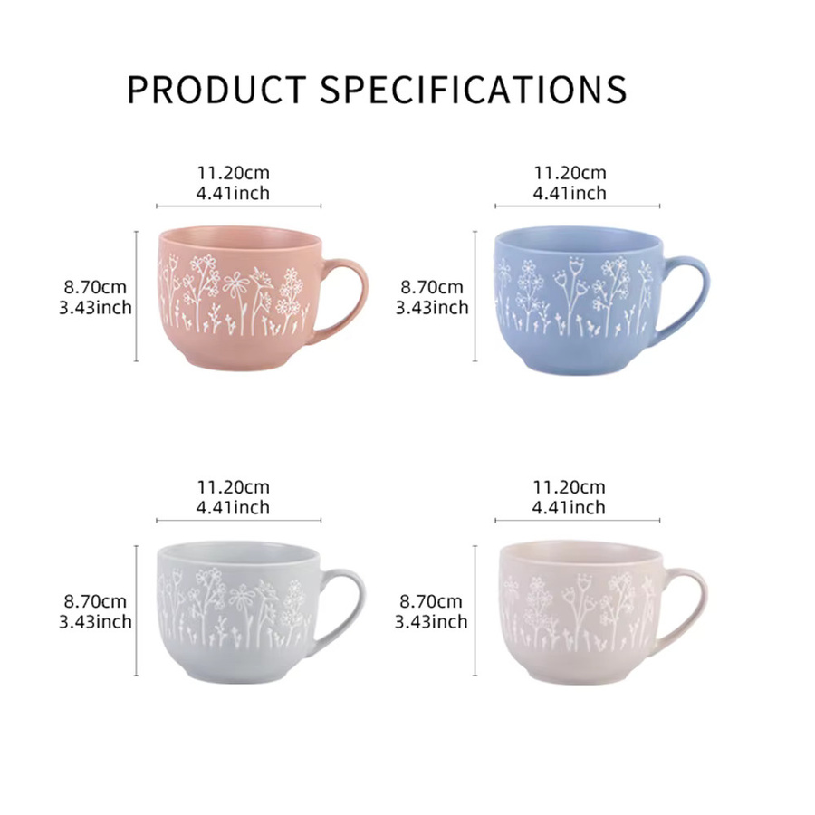 SHUNXIANG Keramik-Kaffeebecher aus Porzellan in Pink, 560 ml Trinkgeschirr für Kaffee, Tee und Dessert - Bild 3