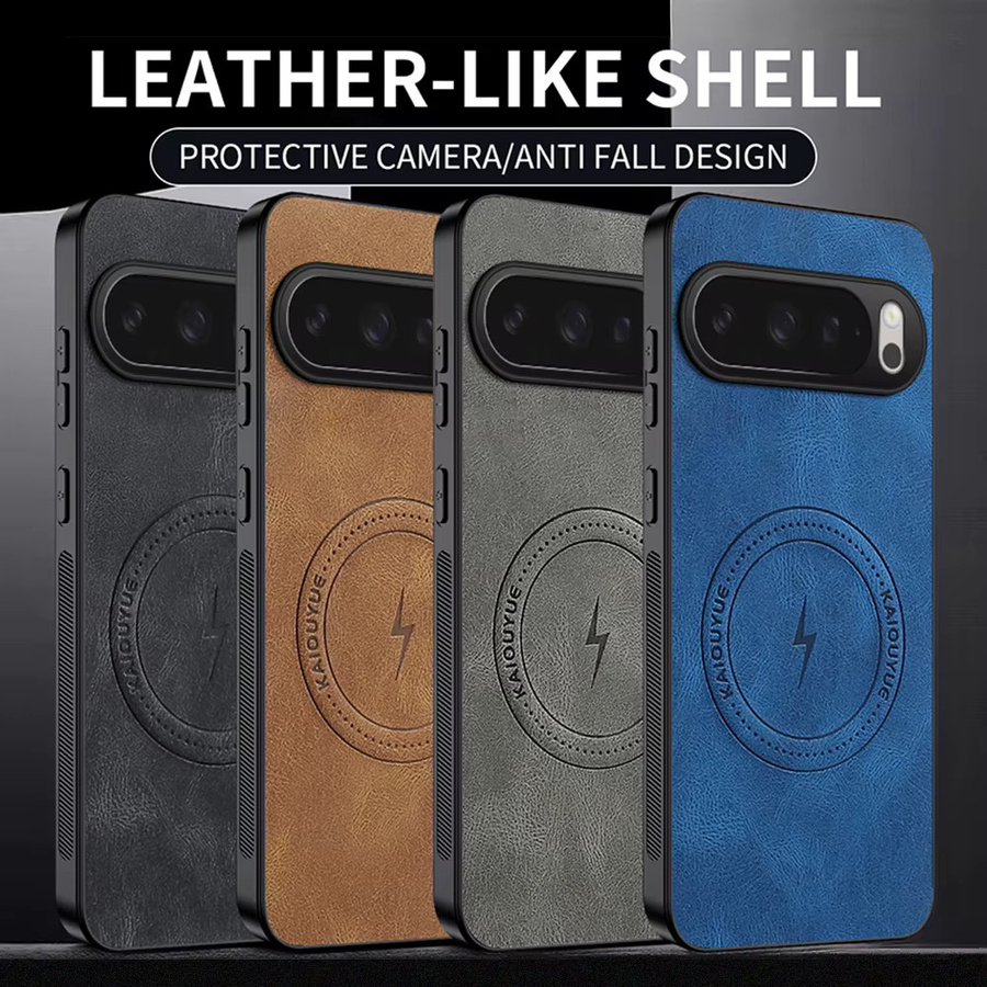 Luxuriöse klassische Leder-Magnet-Handyhülle für Google Pixel 10 Pro XL 9 Pro XL 8 7 6 in Schwarz mit kabelloser Ladefunktion - Bild 2