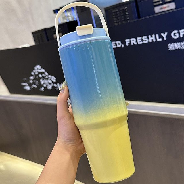 Yiran Furniture Edelstahl-Isolierbecher mit Gradienten-Design und großem Fassungsvermögen, vakuumisoliert, 890 ml, Mehrfarbig - Bild 1