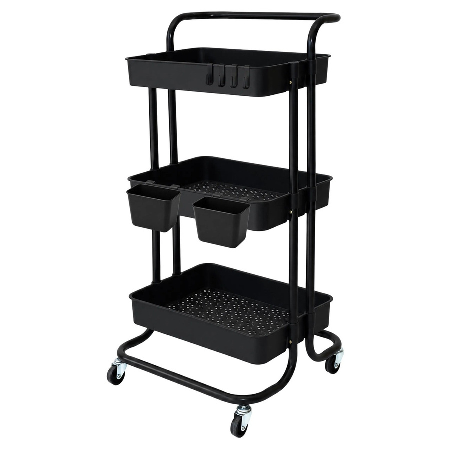 Relaxdays Rollwagen aus Metall und Kunststoff in Schwarz mit 3 Ebenen, B/T/H: 87 x 43 x 38 cm - Bild 2