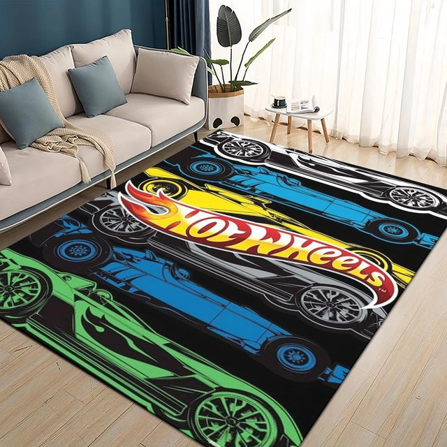 Hot Wheels Kinder Teppich mit Rennauto-Motiv, rutschfest und waschbar, B/B: 60 x 90 cm, Mehrfarbig - Bild 1