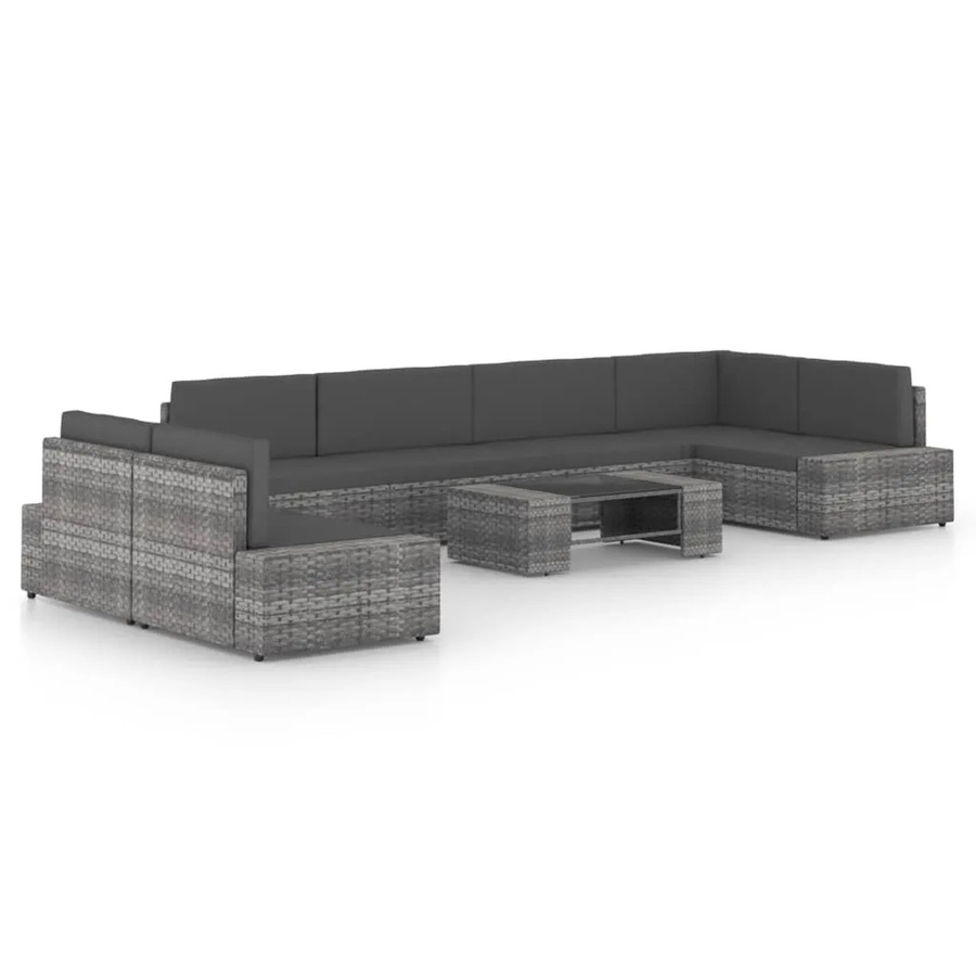 vidaXL 8-tlg. Garten-Lounge-Set in U-Form aus Poly-Rattan mit Kissen und Couchtisch in Grau/Anthrazit - Bild 2