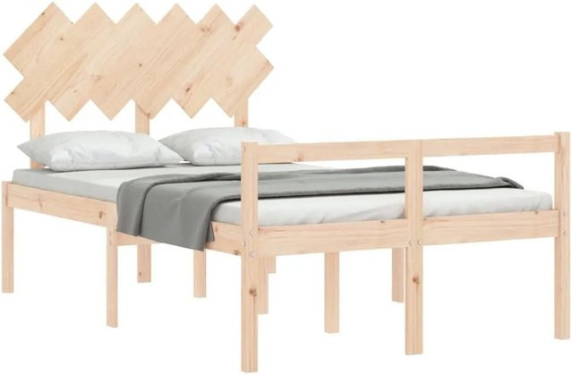 vidaXL Seniorenbett aus massivem Kiefernholz mit Kopfteil in Braun, rustikal und unbehandelt, B/T/H: 140,5 x 200 x 81 cm - Bild 1