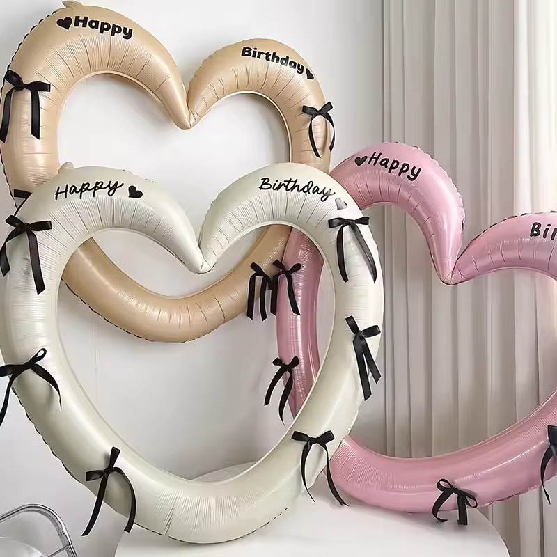 XQYY Herz Fotorahmen Ballon mit Schleife Aufkleber in Schwarz für Geburtstag und Hochzeit als Party Dekoration - Bild 1