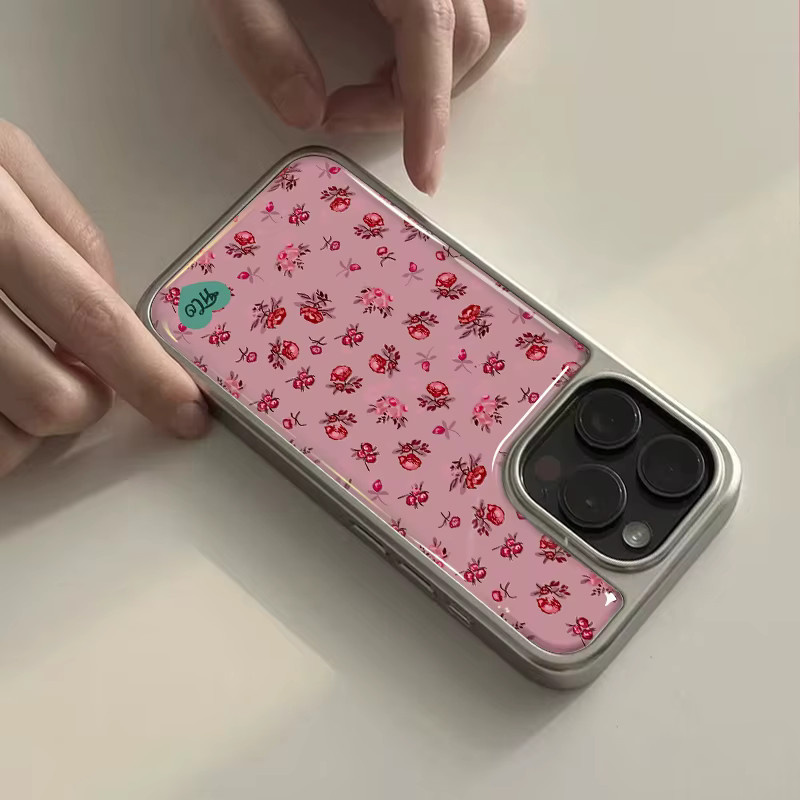DecoPhone Stoßfeste Handyhülle mit rotem Rosen-Hydrogel und silbernem Rand für iPhone 17, 16, 15, 14 Pro Max - Bild 2