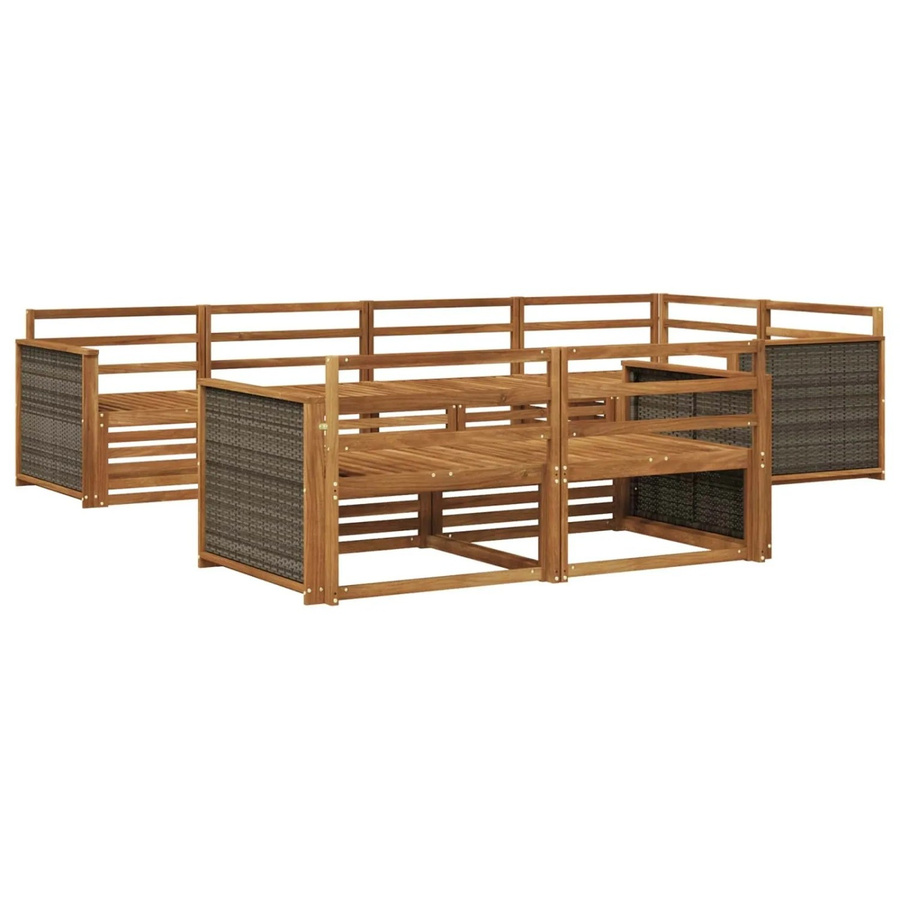 vidaXL Outdoor-Sofagarnitur aus Akazienholz in Braun, 7-teiliges L-Shape Set mit Kissen und Armlehnen - Bild 2