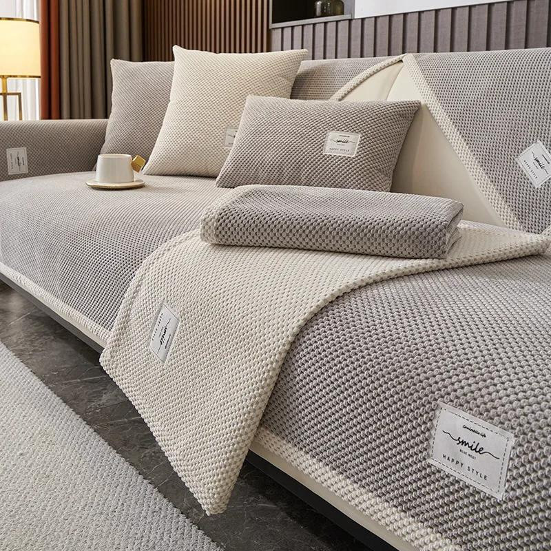 Yiran Furniture Sofabezug aus Plüsch und Samt in Beige, rutschfest und waschbar, B/T: 70 x 70 cm - Bild 3
