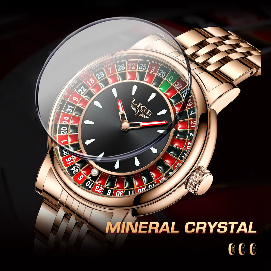 LIGE Armbanduhr Quarz, Edelstahl, Roségold, Schwarz, Herren - Bild 3