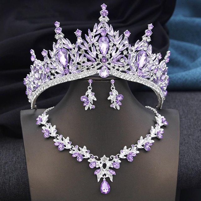 YIRAN Jewelry Schmuckset, Diadem, Halskette, Ohrringe, Messing, Kristall, Weiß, Damen - Bild 1