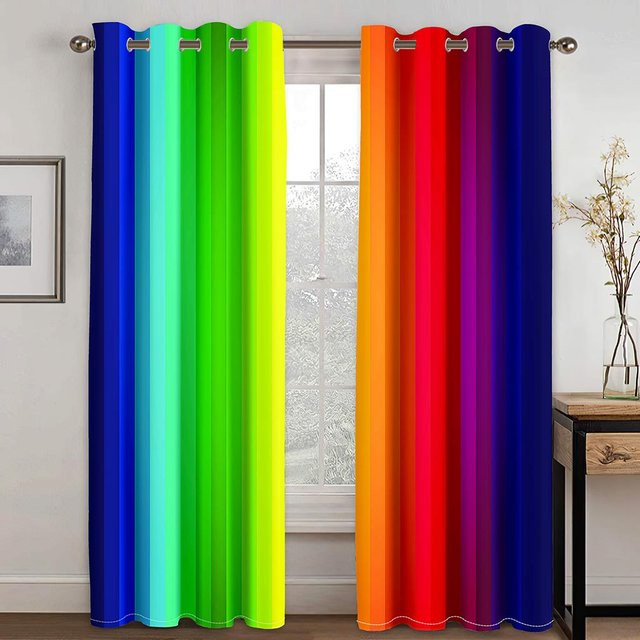 Super Six Regenbogen-Vorhänge mit vertikalen Streifen im 2er-Set, Mehrfarbig, Semi-transparent, B: 132 cm, H: 164 cm - Bild 1