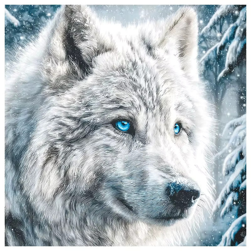 HUACAN Diamantmalerei Set Wolf und Bär im Winterwald als rundes Mosaik-Komplettset - Bild 5