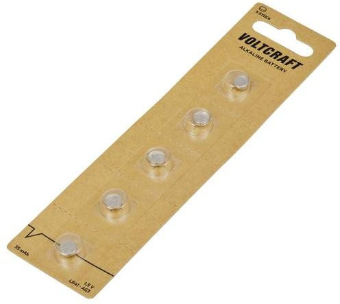 Voltcraft Knopfzelle LR41 1.5V Alkali-Mangan AG3 mit 35 mAh, 5 Stück - Bild 1