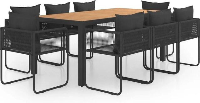 Furnicato 9-tlg Garten-Essgruppe aus PVC-Rattan in Schwarz und Braun - Bild 1
