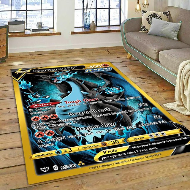 Pokémon Teppich mit Glurak, Glumanda und Dracaufeu Design für Wohnzimmer und Schlafzimmer, B/T: 100 x 120 cm, Mehrfarbig - Bild 1
