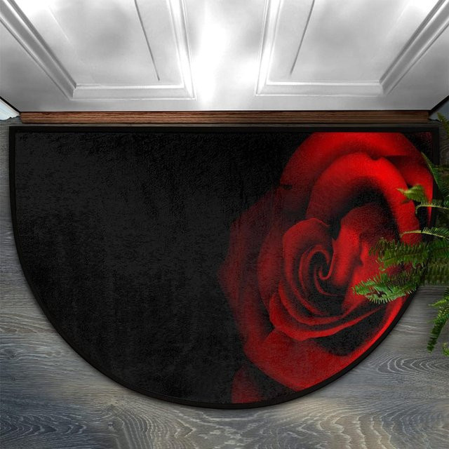 Halbrunde Kristall-Samt Fußmatte in Schwarz, rutschfest und schmutzabweisend, B/T: 90 x 60 cm - Bild 1