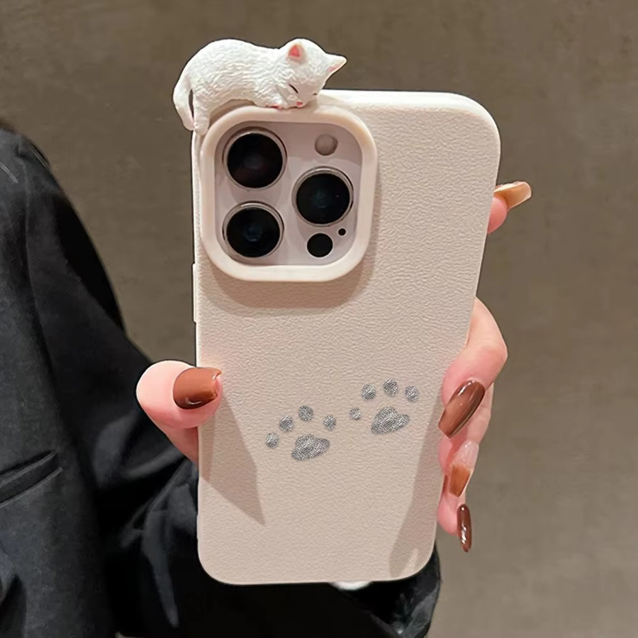 3D-Cartoon Liegende Katze Lychee-Lederhülle für Apple iPhone 17 16 15 14 13 12 11 Pro Max Plus Air - Bild 3