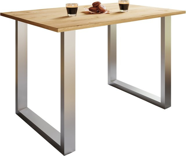 VCM Esstisch Xona U in Eiche Dekor mit silberfarbenem Eisenfuß, B/T/H: 110 x 50 x 76 cm - Bild 1