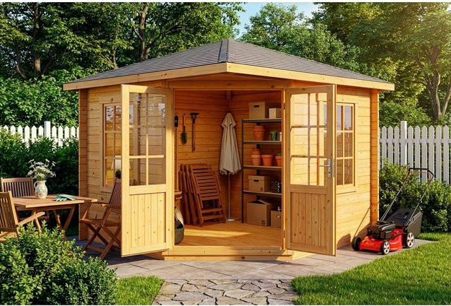 Alpholz Gartenhaus Monica-40 Natur mit Spitzdach und Fenstern, B/T: 300 x 300 cm - Bild 1