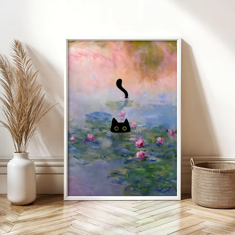 SHENCHEN Claude Monet Seerosen-Katzen Poster als mehrfarbige Wandkunst aus Papier - Bild 3