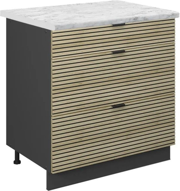 Vicco Küchenunterschrank Fame-Line mit 3 Schubladen in Anthrazit und Eiche sowie Marmor-Weiß Arbeitsplatte, Breite: 80 cm, Höhe: 82 cm, Tiefe: 60 cm - Bild 2