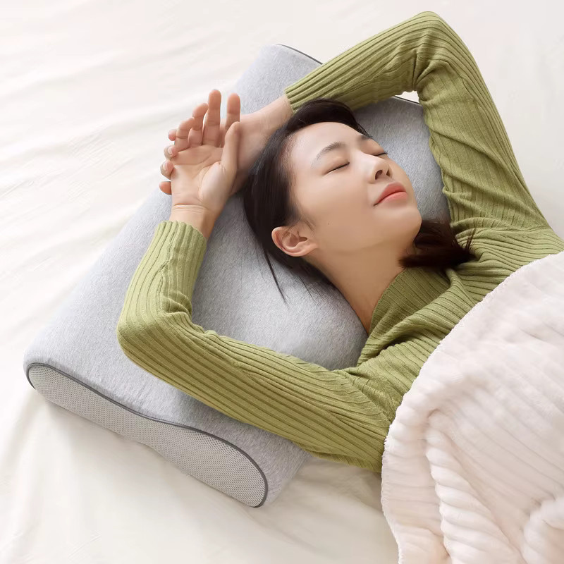 Orthopädisches Memory-Schaum-Kissen mit Nackenstütze in Grau, wellenförmige Kontur für ergonomischen Schlaf - Bild 2