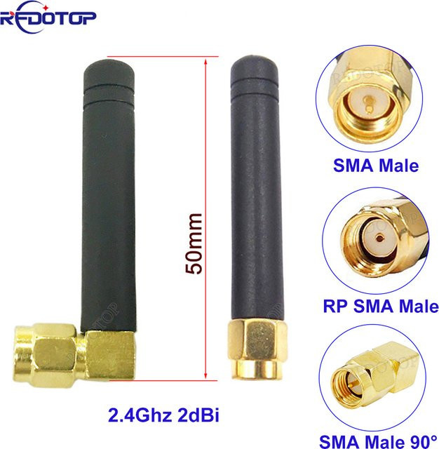 50er Set RFDOTOP 2,4 GHz 2dBi WiFi Antennen mit SMA oder RP-SMA Stecker in Schwarz für Wireless Router und WiFi Booster - Bild 1