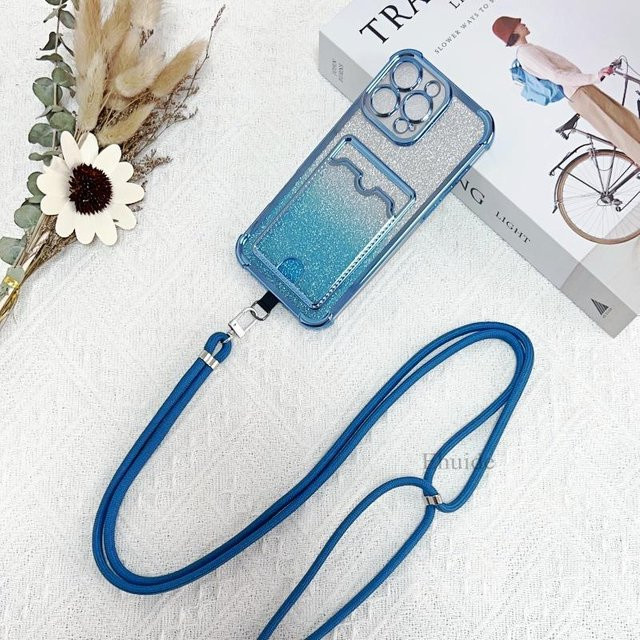 Glitzer Handyhülle mit Lanyard und Kartenfach für Xiaomi Redmi Note 14 13 12 Pro 14C 13C Mi 14T 13T 12T 11T in Blau Transparent als Crossbody Tasche - Bild 1
