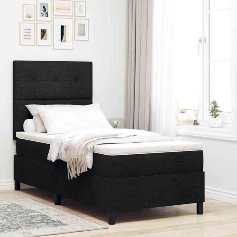 vidaXL Boxspringbett mit Matratze in Schwarz aus Stoff, B/T/H: 80 x 200 x 78 cm - Bild 1