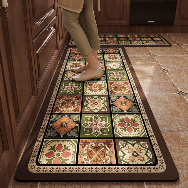 VIKAMA Badezimmer-Eingangstürmatte im amerikanischen Stil mit Keramikfliesen-Design, schnell absorbierend und pflegeleicht, Multicolour - Bild 1
